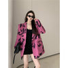 [EWQ] Korea Chic Temperament Rose Red Blazer Women Autumn 2022 Notched Loose Double Breasted Split Long Sleeve Suit Jacket