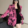 [EWQ] Korea Chic Temperament Rose Red Blazer Women Autumn 2023 Notched Loose Double Breasted Split Long Sleeve Suit Jacket