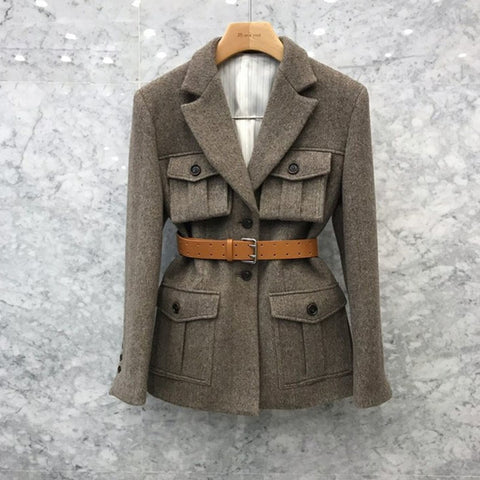[EWQ] Korea Chic Temperament Solid Color Woolen Blazer Women Autumn 2022 Notched Loose Single Breasted Long Sleeve Suit Coat
