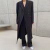 [EWQ] Korean Chic Autumn Winter Suit Collar Double Placket Design Loose Knee Length Black Suit Coat Women 2023 16E4543