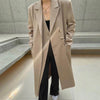 [EWQ] Korean Chic Autumn Winter Suit Collar Double Placket Design Loose Knee Length Black Suit Coat Women 2023 16E4543