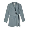 [EWQ] Korean Chic Ladies Mid-length Bandage Blazer Blue Clothing 2022 Autumn Simple Long Sleeve Coats 16W1587