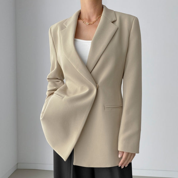 [EWQ] Korean Chic Minimalist Temperament Lapel One Button Waist Slim Double Pocket Long Sleeve Suit Coat Female 16E3968