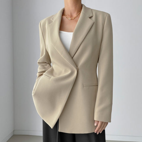 [EWQ] Korean Chic Minimalist Temperament Lapel One Button Waist Slim Double Pocket Long Sleeve Suit Coat Female 16E3968