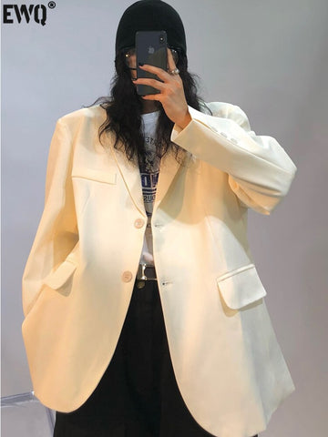 [EWQ] Korean Chic Single Breasted Loose Office Lady Suit 2023 Autumn Casual All-match Blazer Coat Women Trend 16Y253112