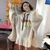 [EWQ] Korean Chic Winter Aging Hoodie Drawstring Embroidery Letter Loose Lamb Wool Ruffle Short Dress Women 2022 16R388