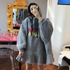 [EWQ] Korean Chic Winter Aging Hoodie Drawstring Embroidery Letter Loose Lamb Wool Ruffle Short Dress Women 2022 16R388