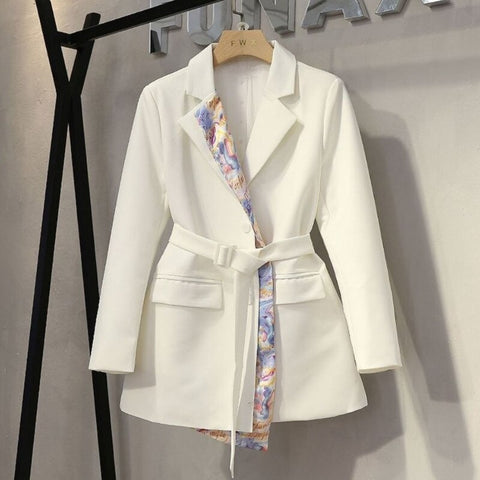 [EWQ] Long Sleeve Stitching Print Design Trendy Ladies Suit Korea Office Queen Blazer 2022 Autumn Autumn Suits Outwear Coat 16W5
