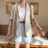 [EWQ] Minimalism Women Black Casual Linen Blazer Notched Short Sleeve Loose Fit Jacket Tide Autumn Summer 2023 F0485