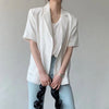 [EWQ] Minimalism Women Black Casual Linen Blazer Notched Short Sleeve Loose Fit Jacket Tide Autumn Summer 2023 F0485