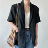 [EWQ] Minimalism Women Black Casual Linen Blazer Notched Short Sleeve Loose Fit Jacket Tide Autumn Summer 2023 F0485