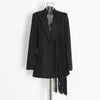 [EWQ]Minority Design Black Tassel Asymmetric Suit Coat 2023 Summer V-Neck Long Sleeve Medium Long Office Lady Blazer 16Y1065