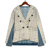 [EWQ] New autumn fashion Notched long sleeve double sleeve pocket plaid split joint denim iregular coat Tops women QE349