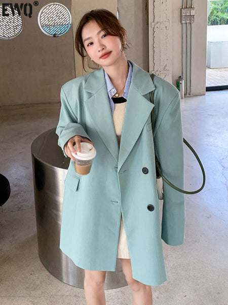[EWQ] Notched Collar Single Breasted Blazer Coat For Women 2023 Autumn  Women's Clothing Loose Suit 16Y2834