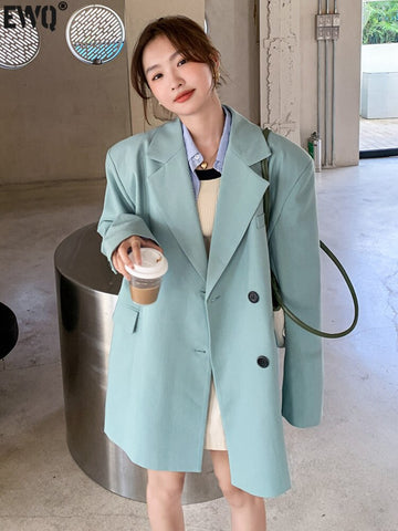[EWQ] Notched Collar Single Breasted Blazer Coat For Women 2023 Autumn  Women's Clothing Loose Suit 16Y2834