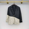 [EWQ] Notched Long Sleeve Patchwork Casual Blazers Female 2022 Autumn Korean Hit Color Coat PU Leather Jacket For Women