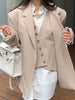 [EWQ] Notched Neck Side Buttoned Vest Stitching Fake Two-piece Long-sleeved Blazer Women 2023 Autumn Ladies Coats Suits