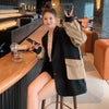 [EWQ] Pocket Long-sleeved Blazer Autumn 2022 16E1333 Korea Chic Casual Trend Women Lapel Contrast Color Stitching Loose Fashion