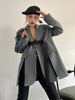 [EWQ] Streetwear Notched Collar Single Breasted Hem Slit Belt Design Trend Ladies Clothing Gray Blazer Coat Women 2023 Autumn