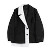 [EWQ] Summer Korea Chic Casual Overcoats Black And White Irregular Contrast Color Loose Suit Women Blazer 2022 16W1063