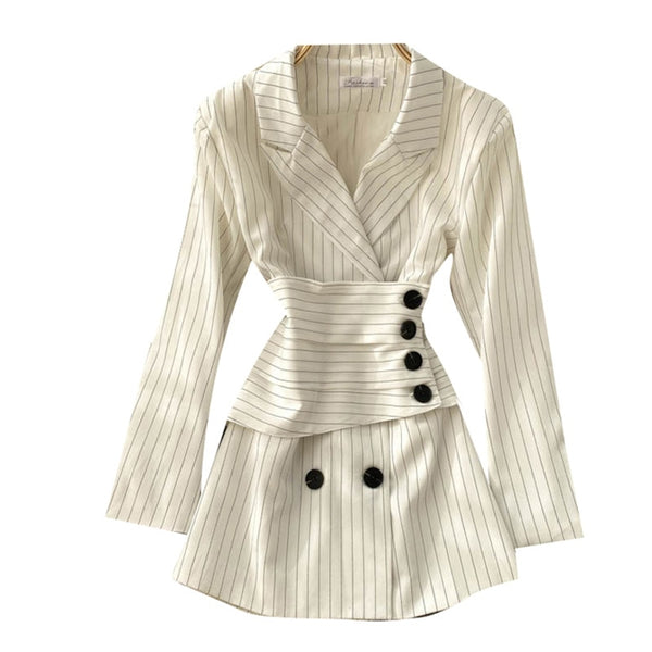 [EWQ] Sweet Long Sleeve Women Trend Coat Feminino Loose  Notched Neck Office Lady Black Striped Blazer 2022 Autumn 16W74601