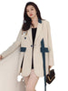 [EWQ] Sweet Loose Ladies Clothing Notched Neck Patchwork Blazer Women Casual Long Sleeve White Coat 2023 Autumn Female Suit T147