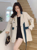 [EWQ] Sweet Loose Ladies Clothing Notched Neck Patchwork Blazer Women Casual Long Sleeve White Coat 2023 Autumn Female Suit T147