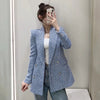 [EWQ] Temperament Blue Texture Design Blazers Women Spring 2022 Notched Double Breasted Suit Coat Female 16R1151
