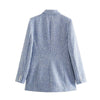 [EWQ] Temperament Blue Texture Design Blazers Women Spring 2022 Notched Double Breasted Suit Coat Female 16R1151