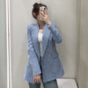 [EWQ] Temperament Blue Texture Design Blazers Women Spring 2022 Notched Double Breasted Suit Coat Female 16R1151
