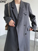 [EWQ] Temperament Simple Medium Long Solid Color Blazers Women Autumn 2023 Notched Single Breasted Suit Coat 16R2088