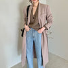 [EWQ] Temperament Solid Color Blazer Women's Autumn 2023 Casual V-neck Loose Long Sleeve Split Suit Coat 5E2934