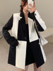 [EWQ] Temperament Lapel Long Sleeve Contrast Color Spliced Single Breasted Women Blazer 2023 Autumn Female Retro Coat 16T398