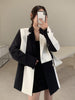 [EWQ] Temperament Lapel Long Sleeve Contrast Color Spliced Single Breasted Women Blazer 2023 Autumn Female Retro Coat 16T398