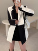 [EWQ] Temperament Lapel Long Sleeve Contrast Color Spliced Single Breasted Women Blazer 2023 Autumn Female Retro Coat 16T398