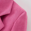 [EWQ] Temperament Simple Red Corduroy Blazers Spring 2022 Women Notched Personality Single Breasted Suit Coat Tide 16R1147