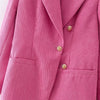 [EWQ] Temperament Simple Red Corduroy Blazers Spring 2022 Women Notched Personality Single Breasted Suit Coat Tide 16R1147