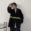 [EWQ] Tide Autumn 2023 Female Sashes Black Button Turn-down Collar Long-sleeved Blazer Coat Single Breasted Loose Blazer Top