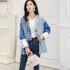 [EWQ] Trend Coat Feminino Irregular Stitching Blazer Women Spring Autumn Suit Jackets Blue Plaid Spliced Big Size 16W1617