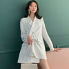 [EWQ] Trend Coat Feminino Vertical Stripes Pearl Button Lapel Blazer Japanese Style Slim Long-sleeved Clothing Coats White W1581