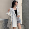 [EWQ] Trend Coat Feminino Vertical Stripes Pearl Button Lapel Blazer Japanese Style Slim Long-sleeved Clothing Coats White W1581