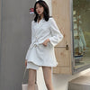 [EWQ] Trend Coat Feminino Vertical Stripes Pearl Button Lapel Blazer Japanese Style Slim Long-sleeved Clothing Coats White W1581