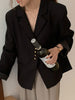 [EWQ] Women Chic Metal Single Breasted Loose Long Sleeve Suit Short Jacket 2023 Autumn Trend Ladies Office Blazer Y2936