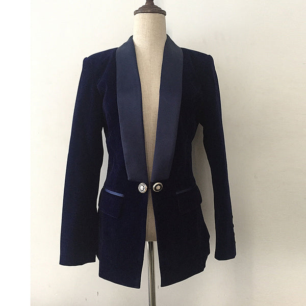 EXCELLENT QUALITY 2023 Stylish Classic Designer Blazer for Women Satin Shawl Collar Velvet Blazer Jacket