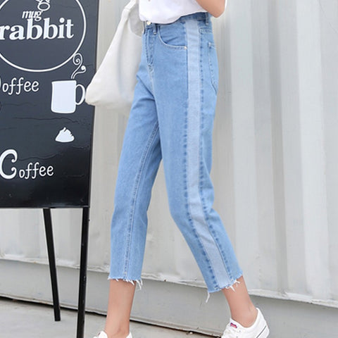 Design Panelled Color Jeans for Women Ankle-Length Denim Pants Female 25-32 Plus Size Vaqueros Trousers with High Waist