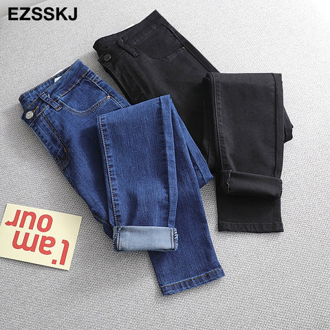 EZSSKJ  slim pencil Jeans Woman High Waist  trousers Denim Trousers Washed Denim harem Pants loose long Pants