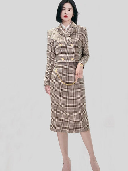 Early autumn small suit jacket top + hip skirt suit 2023 elegant women's all-match beauty camping y2k Clothes bra