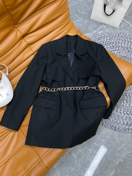 Early autumn of 2022 concave shape big gold chain looks thin waist waist blazer 0723