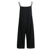 Plus Size Women Cotton Pockets Long Wide Leg Romper Strappy Dungaree Overalls Casual Loose Solid Jumpsuit Trousers