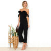 Sexy Off Shoulder Backless Jumpsuit Women Tiered Ruffle High Waist Pocket Jumpsuit Romper Split Black Solid Overall Femme